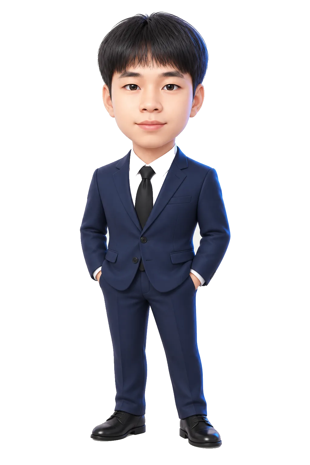 3D chibi portrait of Ratchapol Rujiwatch in a navy suit